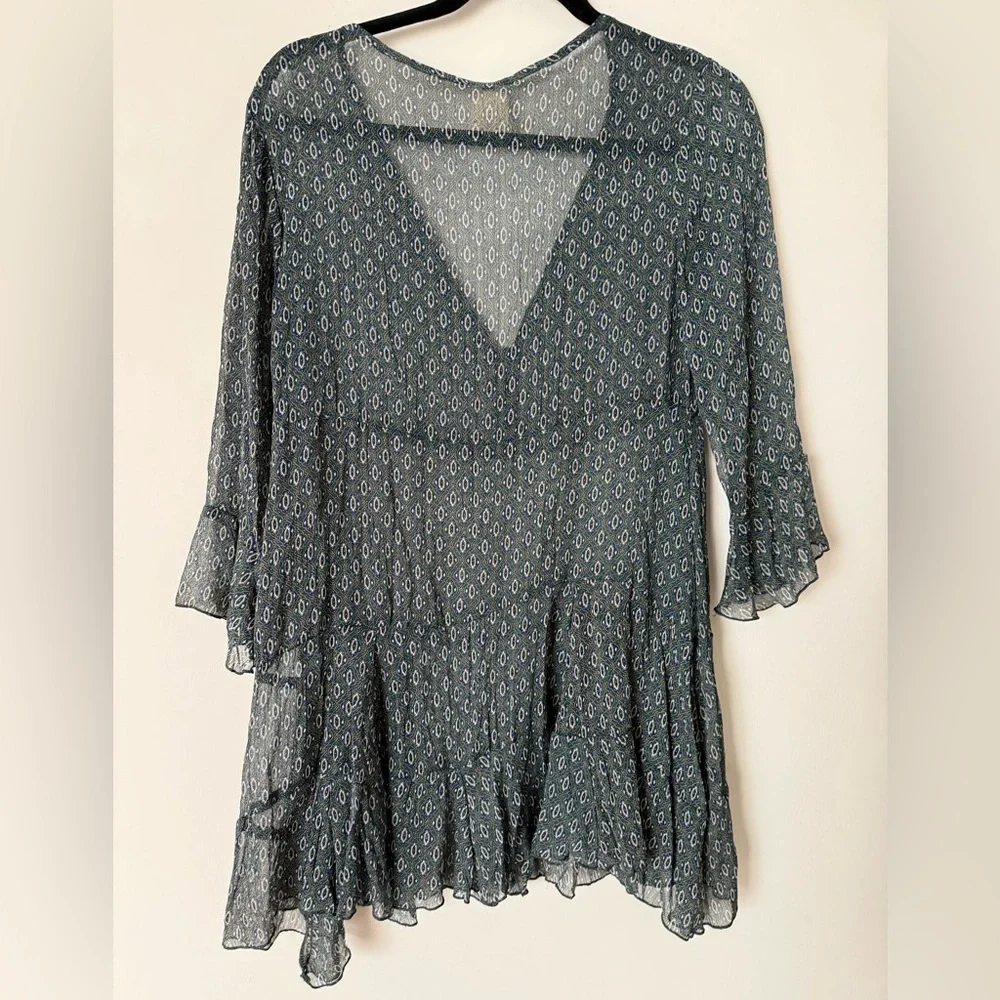 Vintage Y2K Sheer Asymmetrical Flowy Boho Printtd Top - Picture 9 of 14